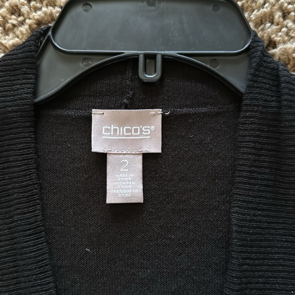 CHICO’S BLACK 3/4 SLEEVED LIGHTWEIGHT OPEN SWEATER ~ SIZE LARGE - Picture 6 of 12